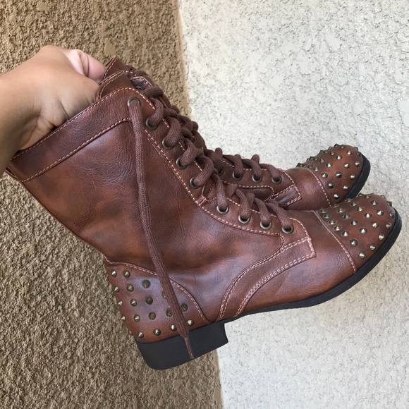 Report Bismark Brown Studded Lace Up Combat Boots - Picture 7 of 10